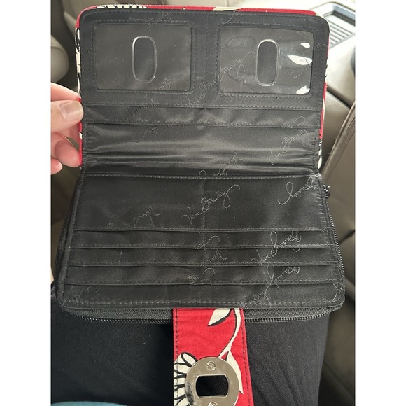 Vera Bradley Red Turn Lock Wallet Deco Daisy 2011 Coin Pocket Card Slots Retired - Picture 2 of 4